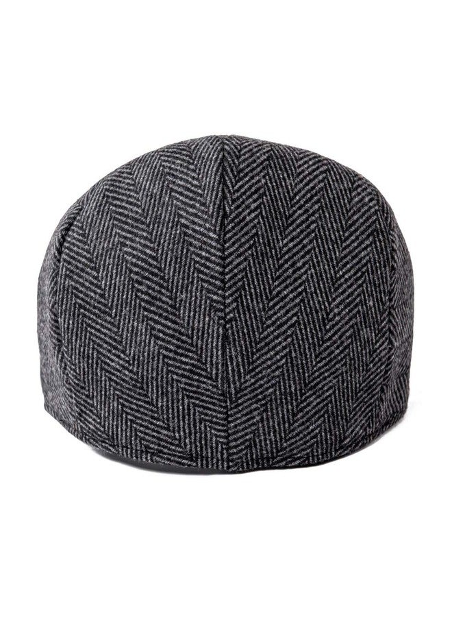 FEINION Men's Wool Tweed Newsboy Ivy Cap Gatsby Golf Flat Hat (Herringbone Grey, 7 1/4) - Image 4